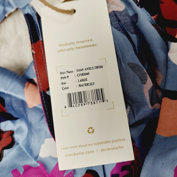 New Cleobella Iman Waterlily Blue Purple Floral Ankle Dress P3783 - Picture 7 of 9